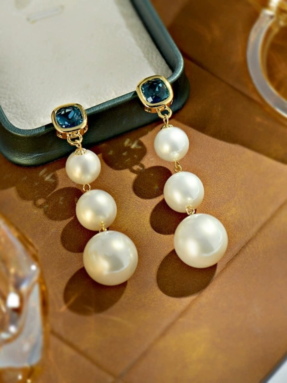 Graduated Pearl & Sapphire Drop Earrings